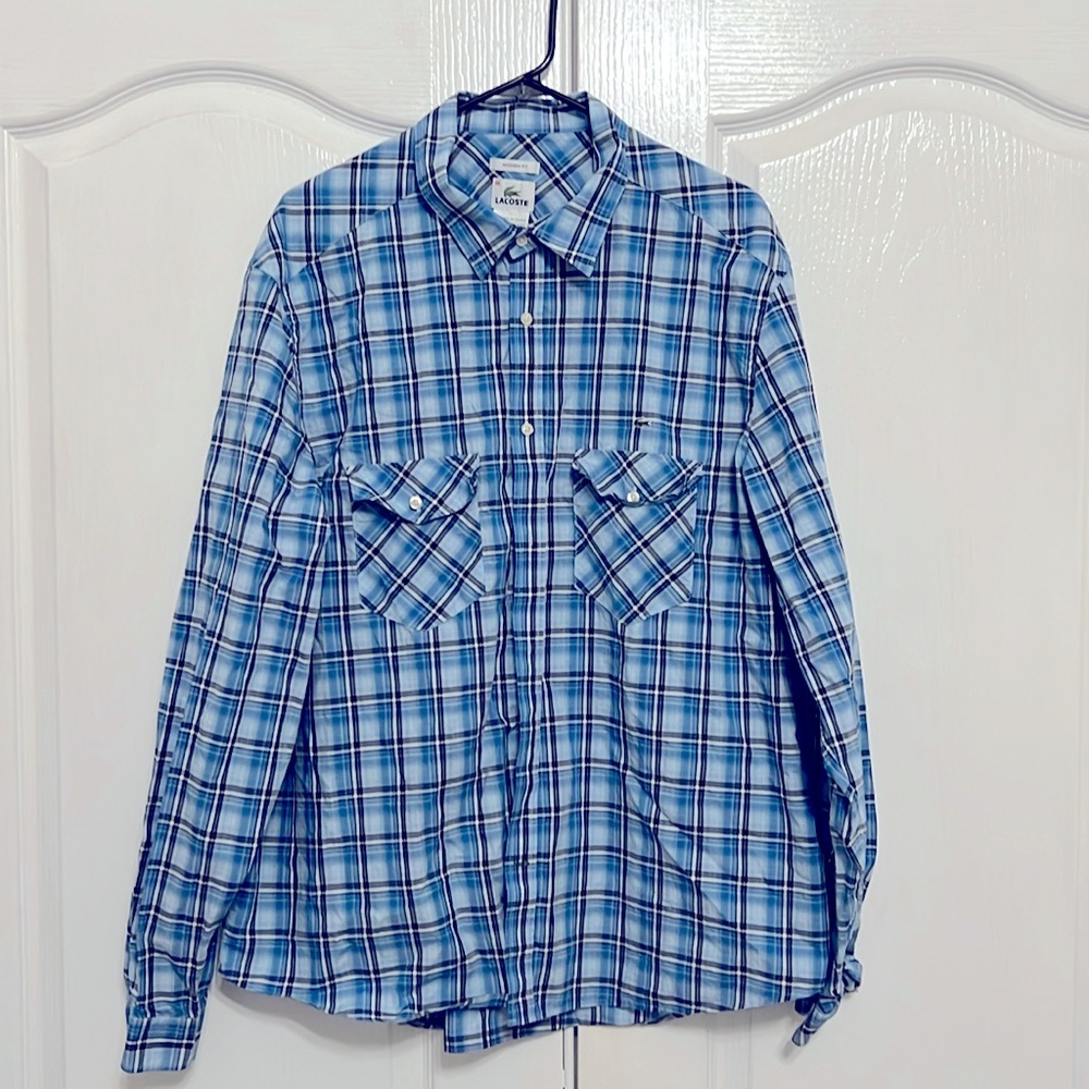 Lacoste Modern Fit Button Down Long Sleeve Dress Shirt, Sz 46